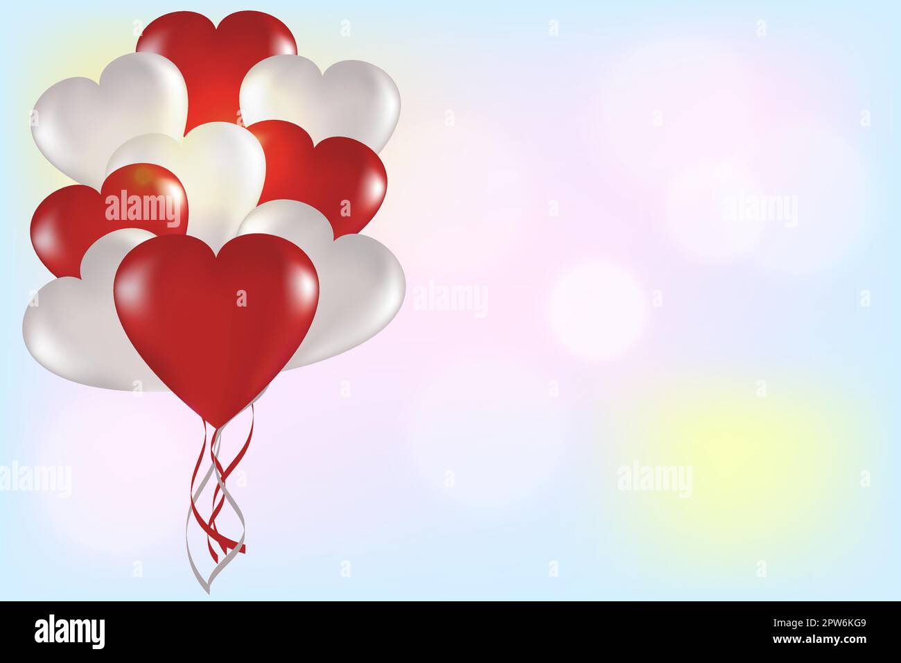 White and red heart-shaped balloons on a light background with copy ...