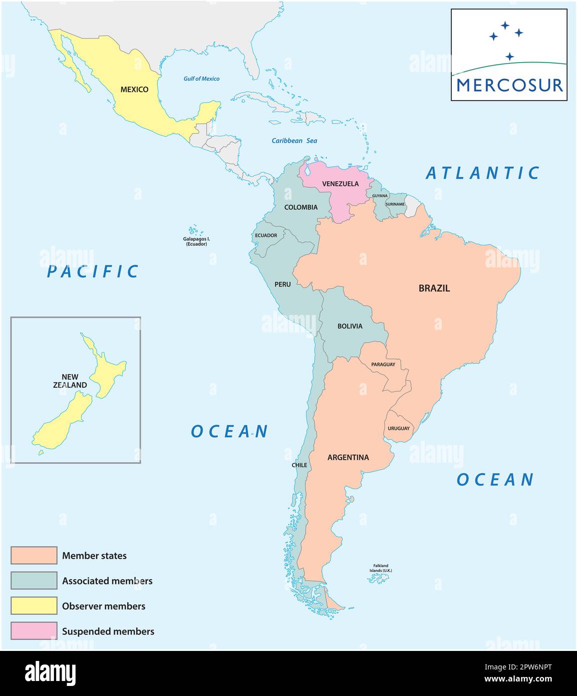 Map of the international economic organization in Latin America Mercosur Stock Vector