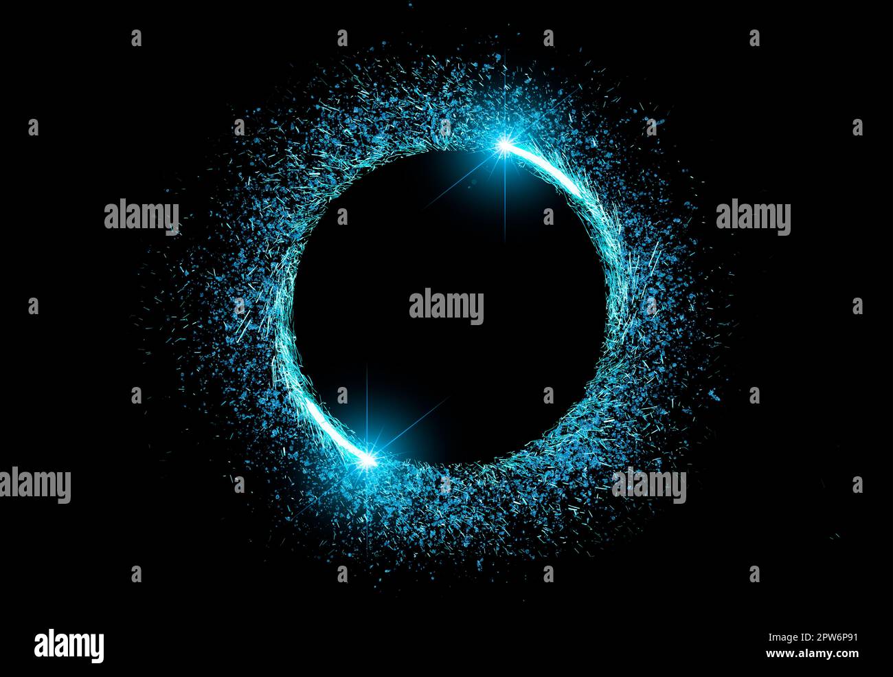 circle light frame blue on black background Stock Photo