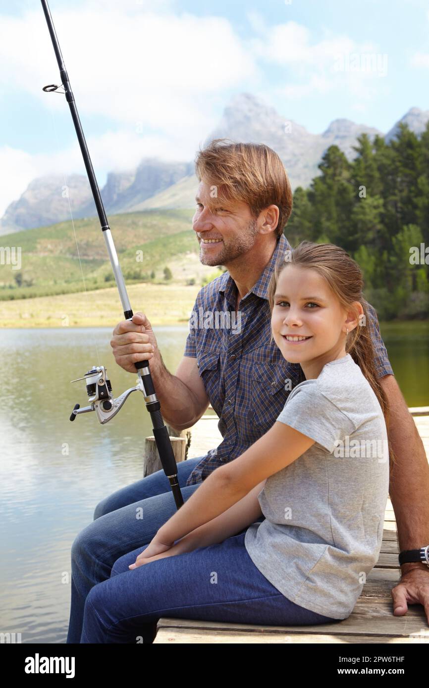 Little Girl with the Fishing Rod on the Shores of Lake Fishing 1 Stock  Image - Image of hunt, chair: 33940543
