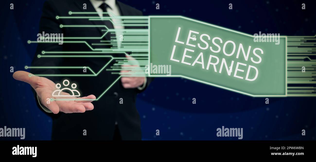 Sign displaying Lessons Learned, Business showcase Promote share and ...