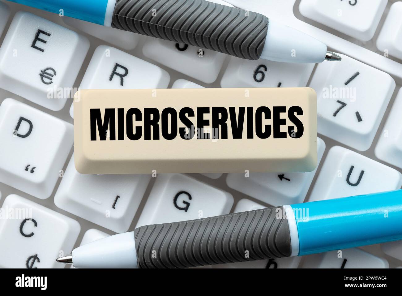 Hand writing sign Microservices, Conceptual photo Software development technique Building single function module Stock Photo