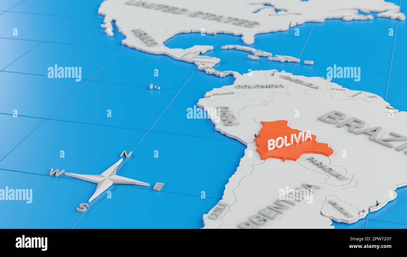 Simplified 3D Map Of South America With Bolivia Highlighted Digital Simplified 3d Map Of South America With Bolivia Highlighted Digital 3d Render 2PW720Y 