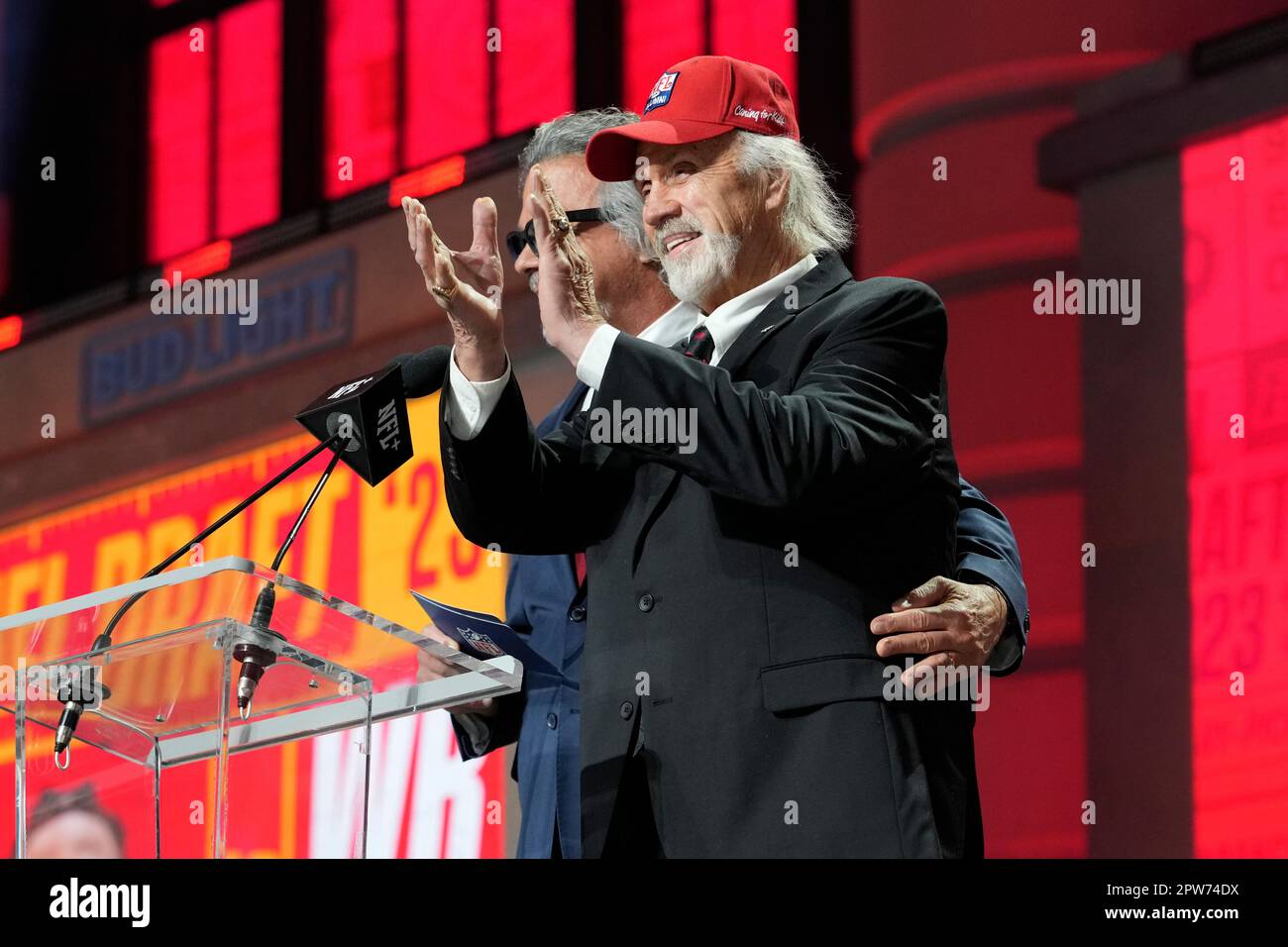 Ed Budde, right, and Brad Budde announce the No. 55 pick for the