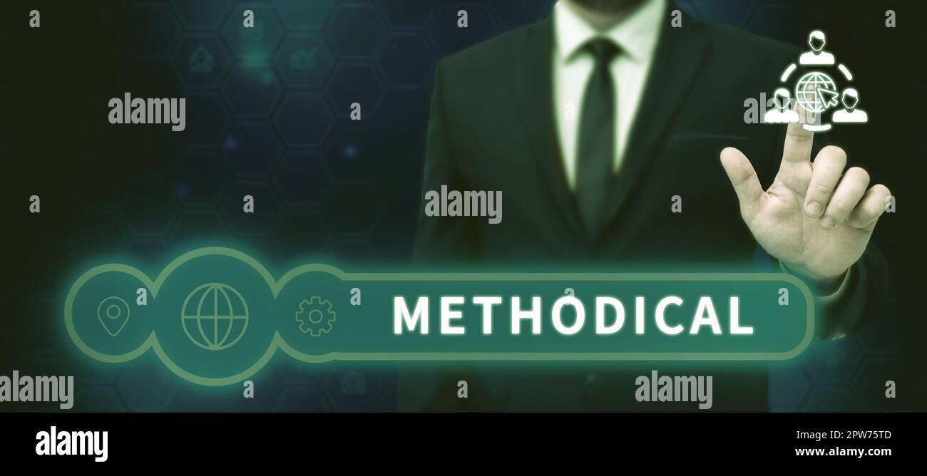 Hand writing sign Methodical, Business overview System of Methods used ...