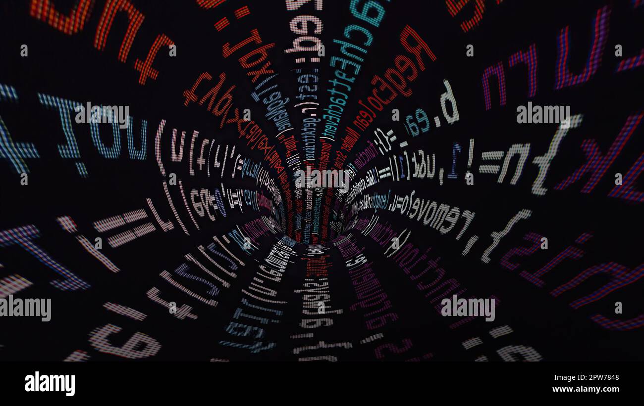 Driving through code data tunnel Stock Photo