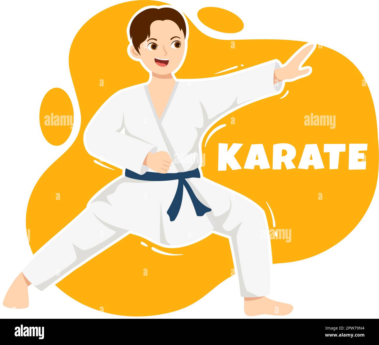 People Doing Some Basic Karate Martial Arts Moves, Fighting Pose and Wearing Kimono in Cartoon Hand Drawn for Landing Page Templates Illustration Stock Vector