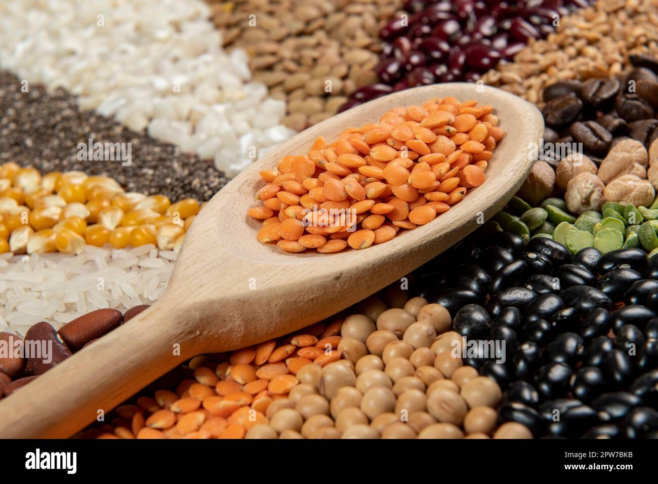 Healthy food vegetarian vegan food concept. Various assorted organic cereals, vegetables, whole