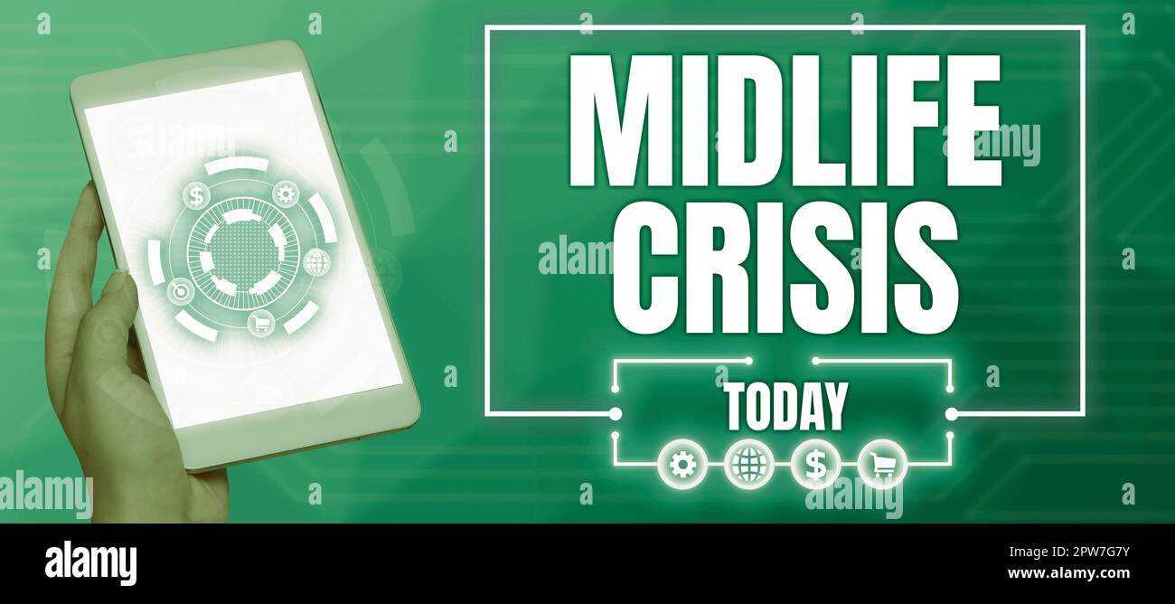 Writing displaying text Midlife Crisis, Conceptual photo Software development technique Decomposing an application Stock Photo