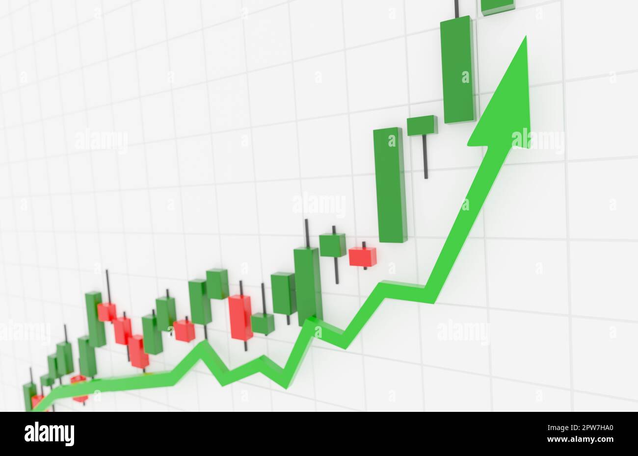 Stock market boom, financial gains, safe investment concept. Green arrow soaring over