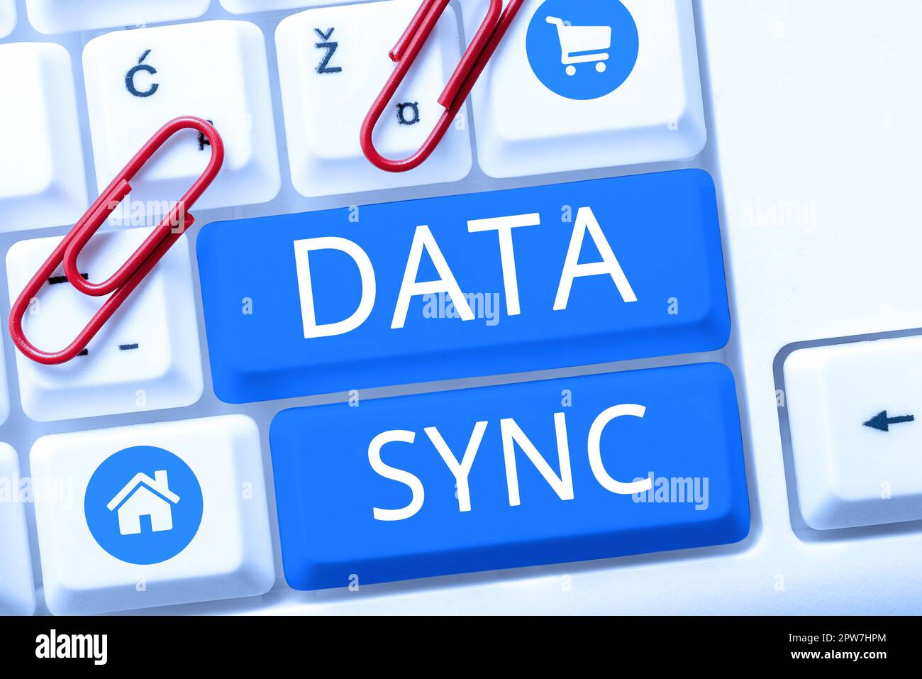 Handwriting text Data Sync, Business concept data that is continuously generated by different sources Stock Photo