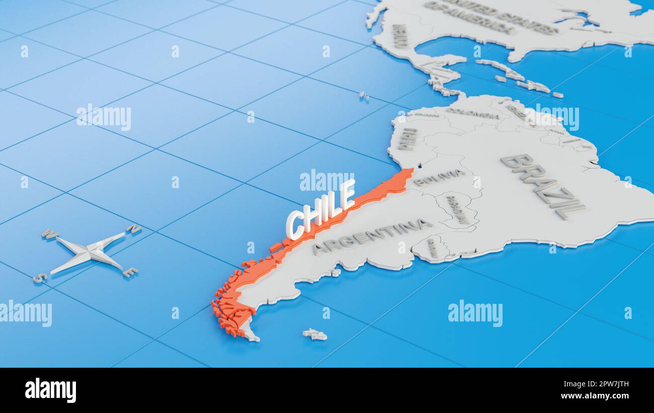 Simplified 3D Map Of South America With Chile Highlighted Digital 3D Simplified 3d Map Of South America With Chile Highlighted Digital 3d Render 2PW7JTH