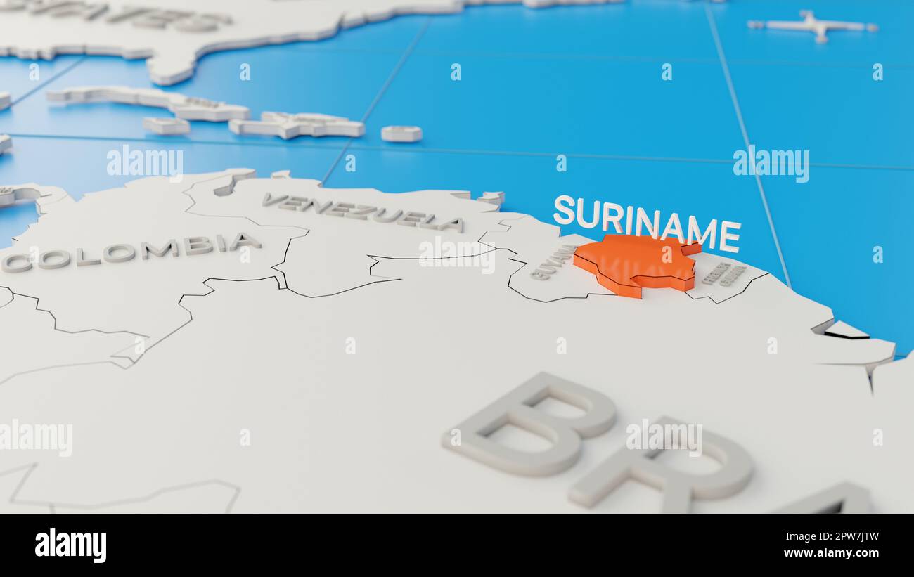 Simplified 3D Map Of South America With Suriname Highlighted Digital Simplified 3d Map Of South America With Suriname Highlighted Digital 3d Render 2PW7JTW 