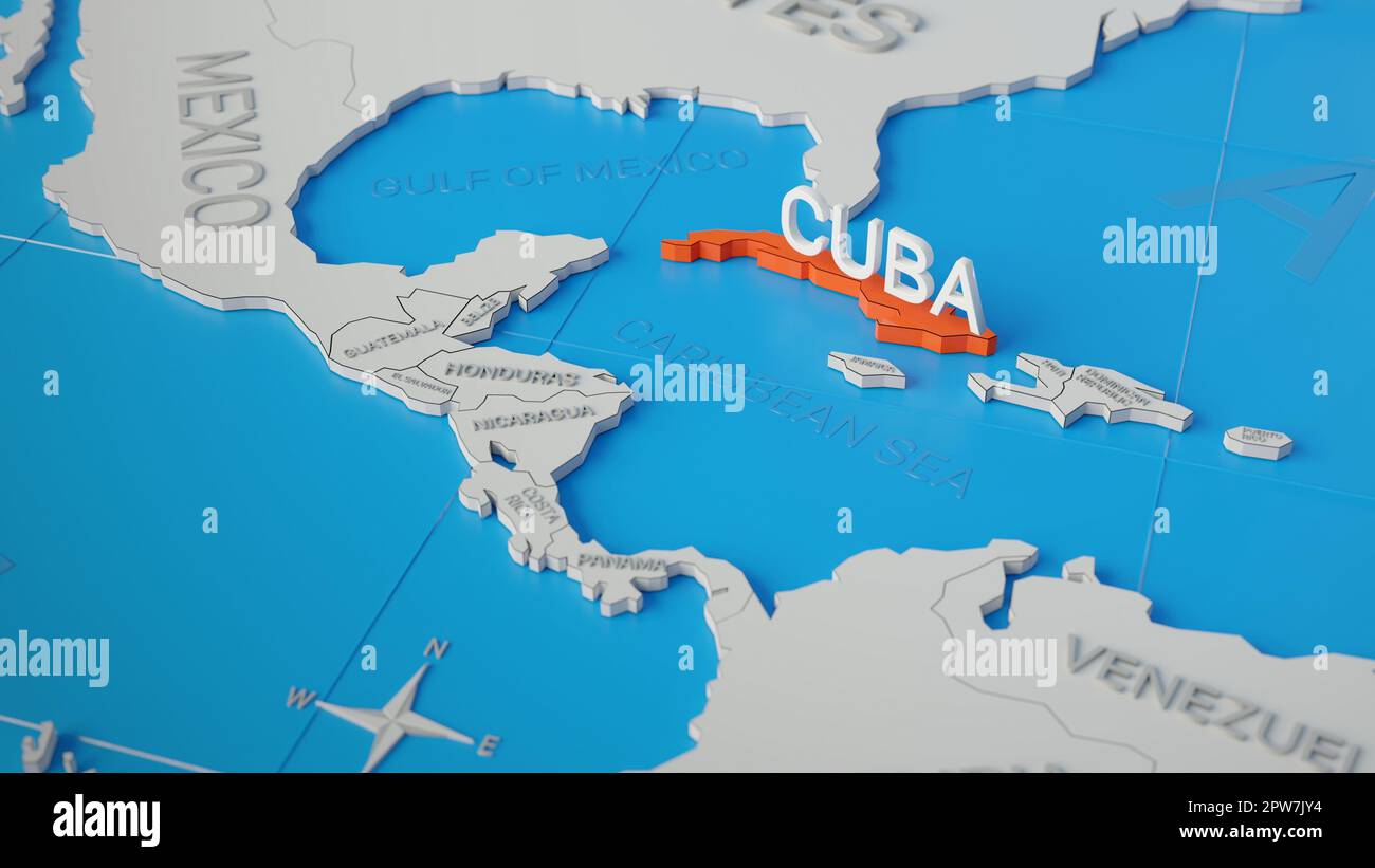 Cuba Highlighted On A White Simplified 3D World Map Digital 3D Render Cuba Highlighted On A White Simplified 3d World Map Digital 3d Render 2PW7JY4 