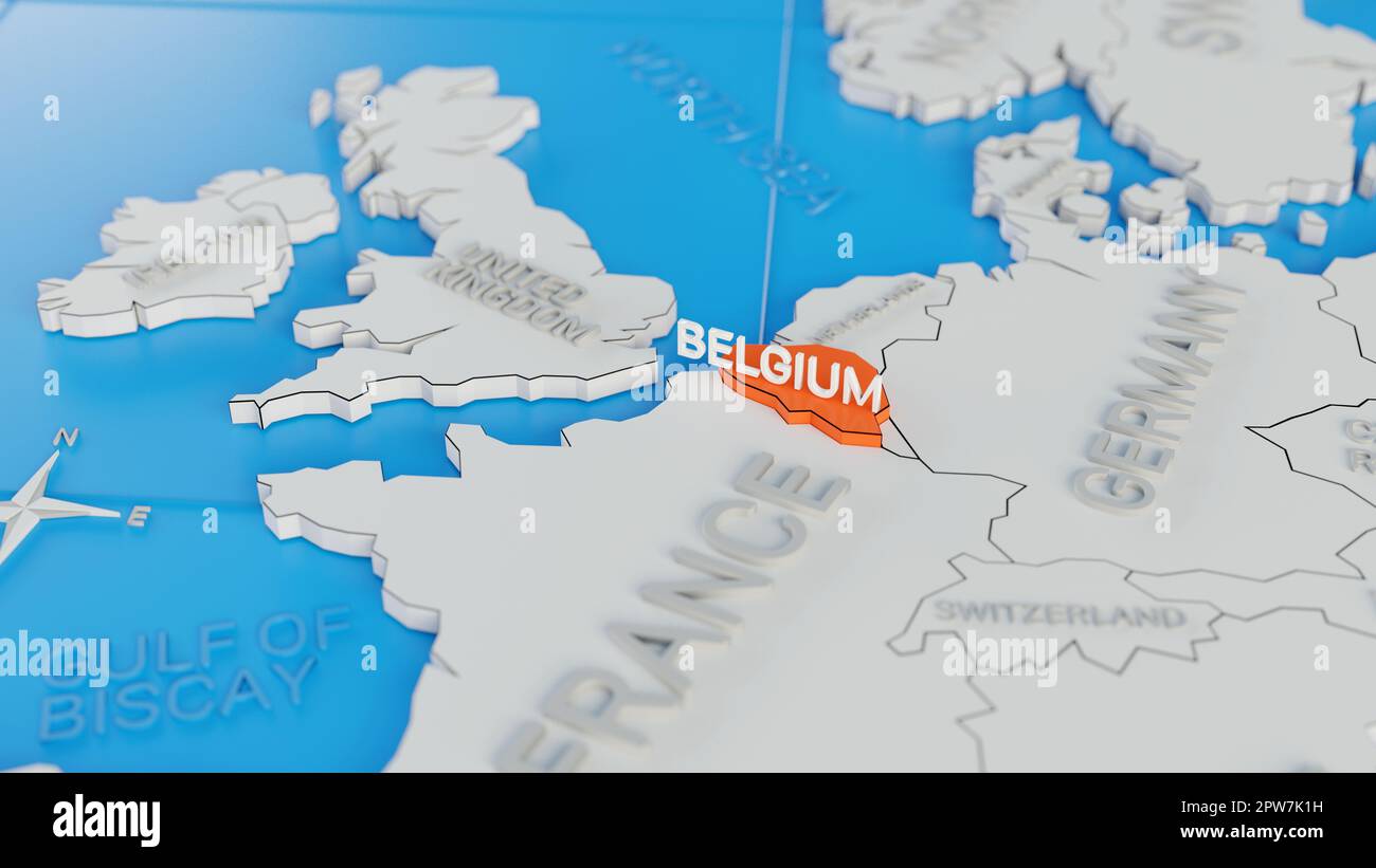 Belgium Highlighted On A White Simplified 3D World Map Digital 3D Belgium Highlighted On A White Simplified 3d World Map Digital 3d Render 2PW7K1H 