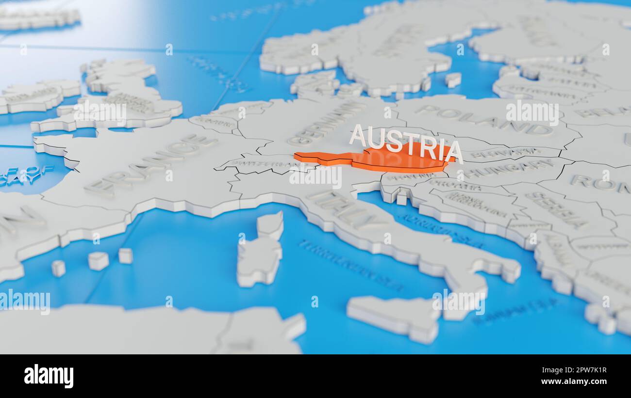 Austria Highlighted On A White Simplified 3D World Map Digital 3D Austria Highlighted On A White Simplified 3d World Map Digital 3d Render 2PW7K1R 