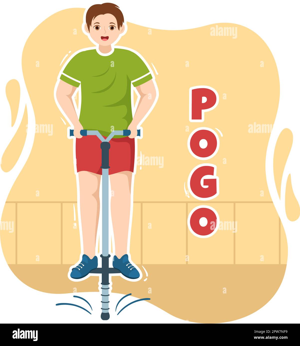 People Playing With Sport Jump Pogo Stick Illustration for Web Banner or Landing Page in Outdoor Fun Toy Flat Cartoon Hand Drawn Templates Stock Vector