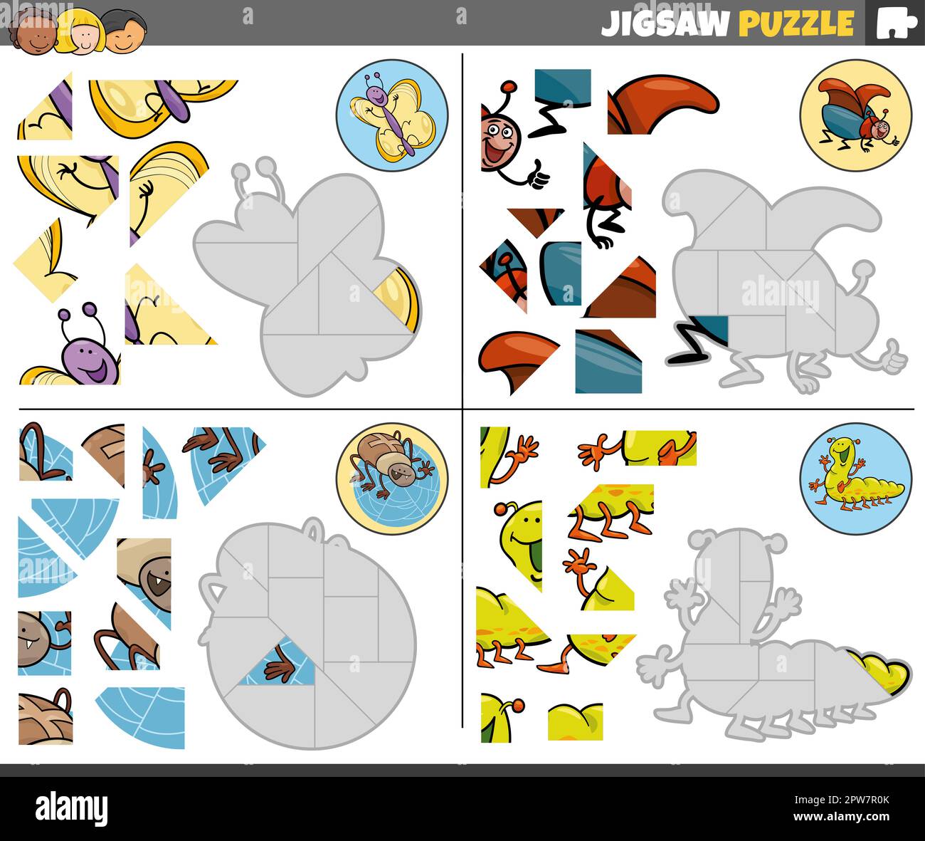 Puzzle Task jigsaw puzzle task with cartoon insects characters Stock Vector Image ...