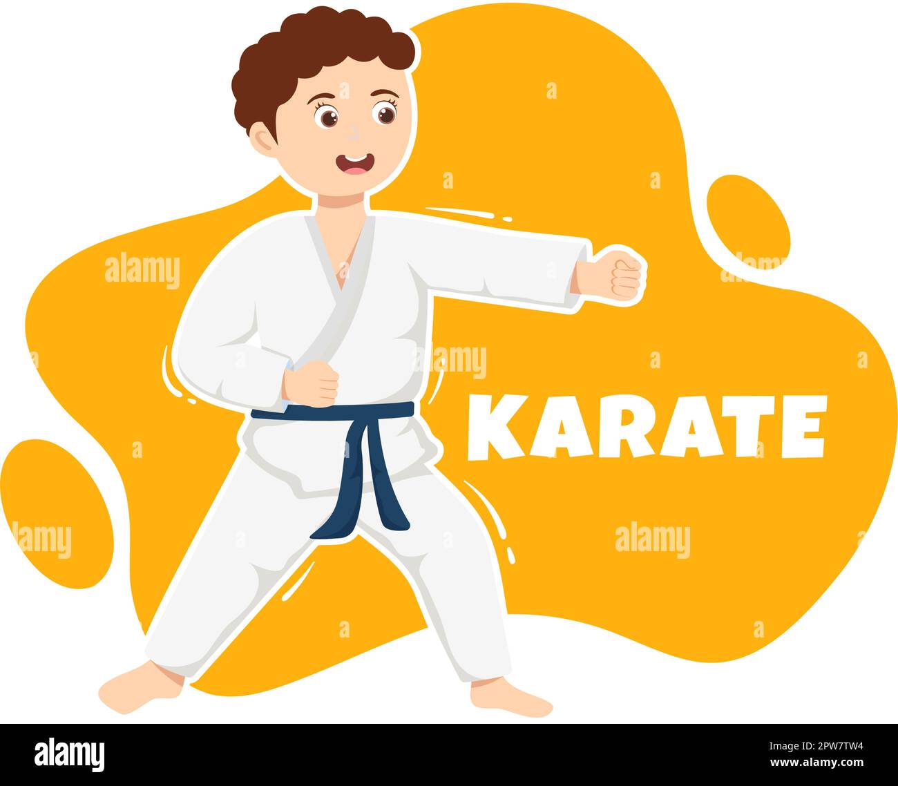 Kids Doing Some Basic Karate Martial Arts Moves, Fighting Pose and Wearing Kimono in Cartoon Hand Drawn for Landing Page Templates Illustration Stock Vector