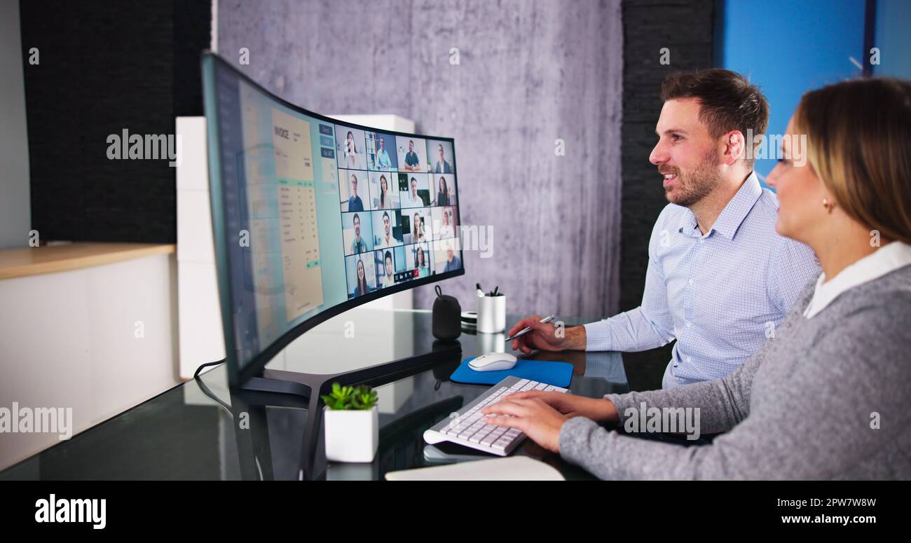 Virtual Video Conferencing Tax Webinar On Computer Screen Stock Photo