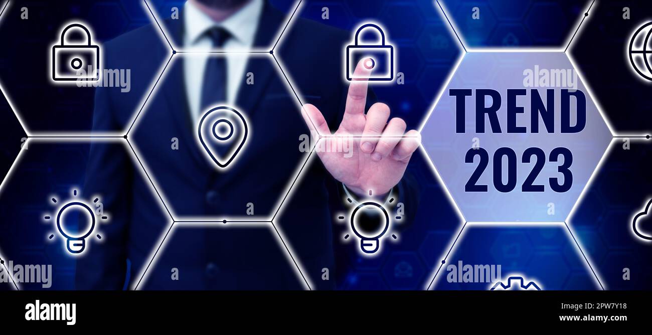 Writing displaying text Trend 2023, Word for things that is famous for