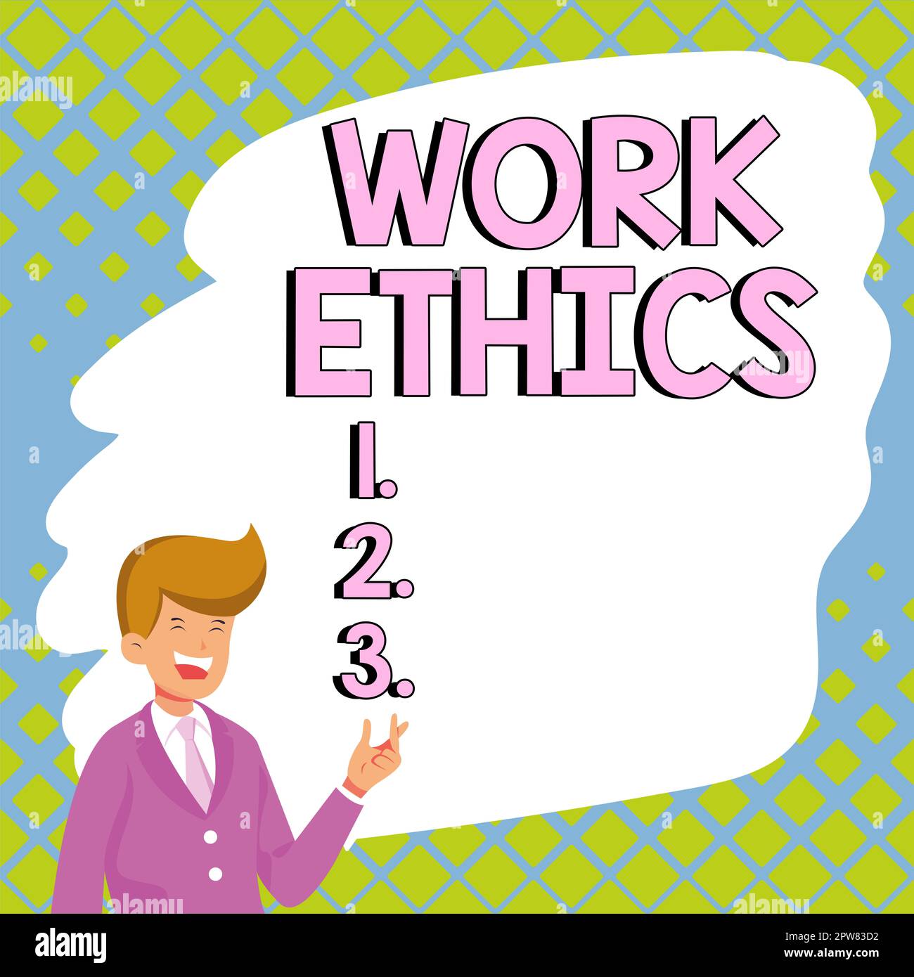 Text caption presenting Work Ethics, Business overview A set of values centered on the importance of doing work Stock Photo
