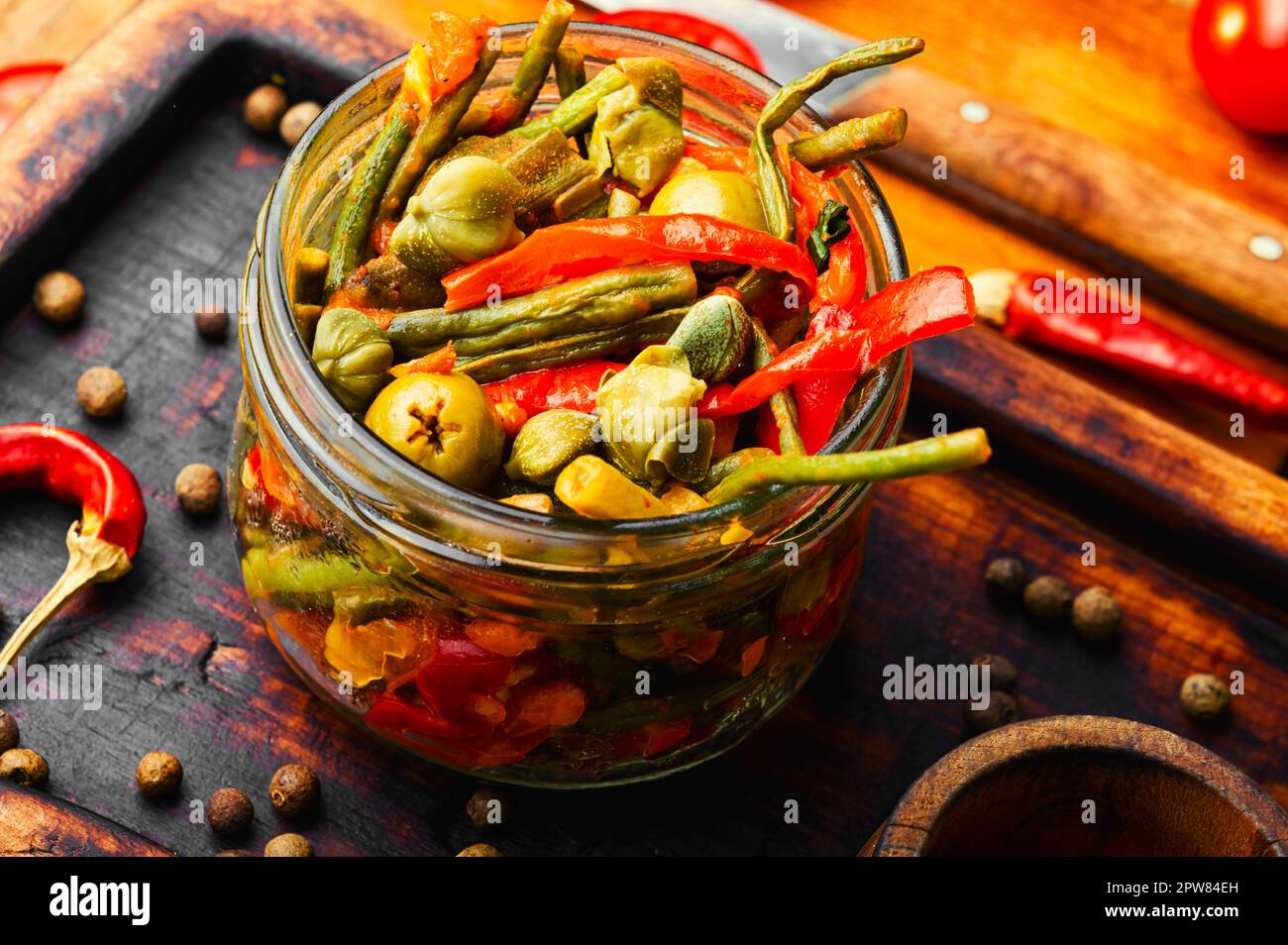 Okra Ragut Stewed vegetables, cowpea, pepper, okra and olive stew. Diet ragout ...