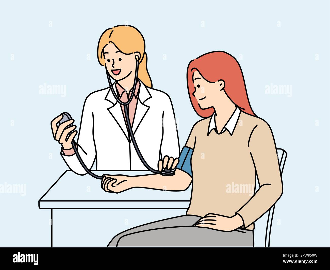 Woman undergoes medical examination at doctor using device for