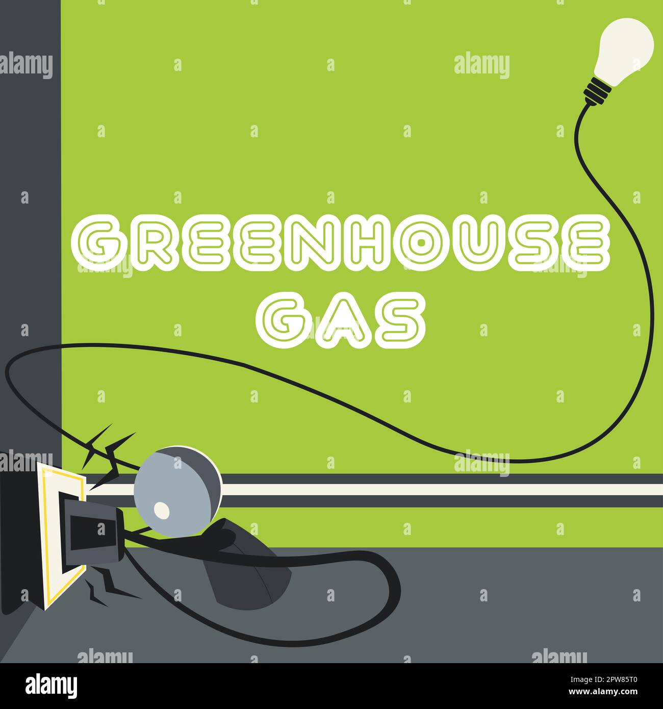 Text caption presenting Greenhouse Gas, Concept carbon dioxide