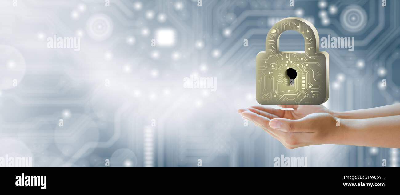 Businessman hand holding Padlock with Keyhole. Cyber data and ...