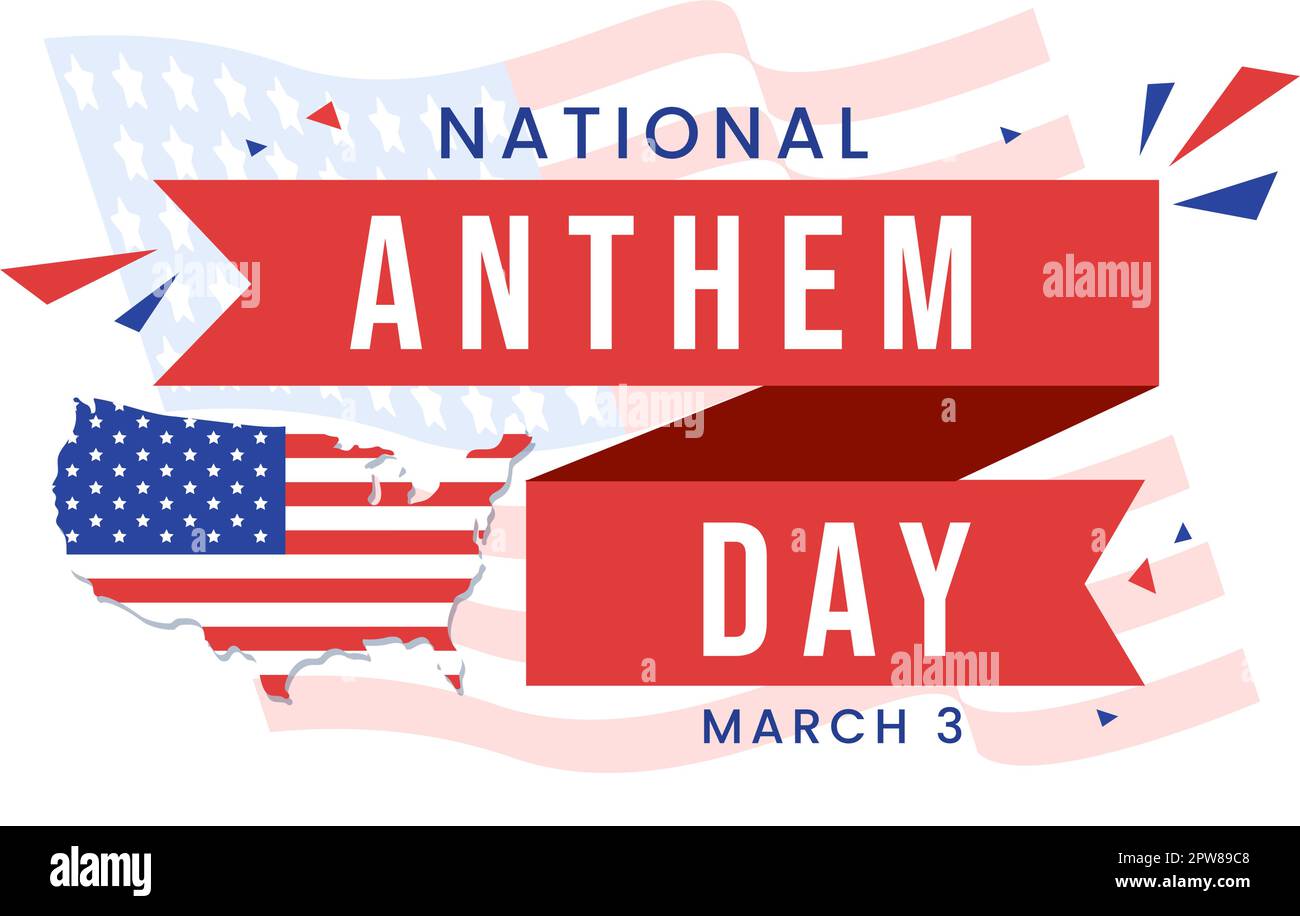 National Anthem Day on March 3 Illustration with United States of America Flag for Web Banner or Landing Page in Flat Cartoon Hand Drawn Template Stock Vector