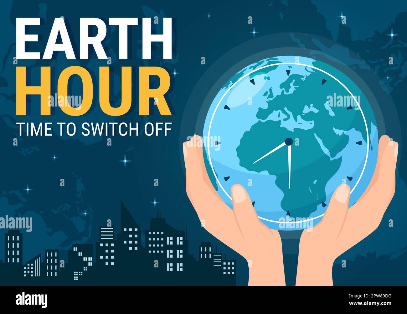 Happy Earth Hour Day Illustration with Lightbulb, World Map and Time to Turn Off in Flat Sleep Cartoon Hand Drawn Landing Page Templates Stock Vector