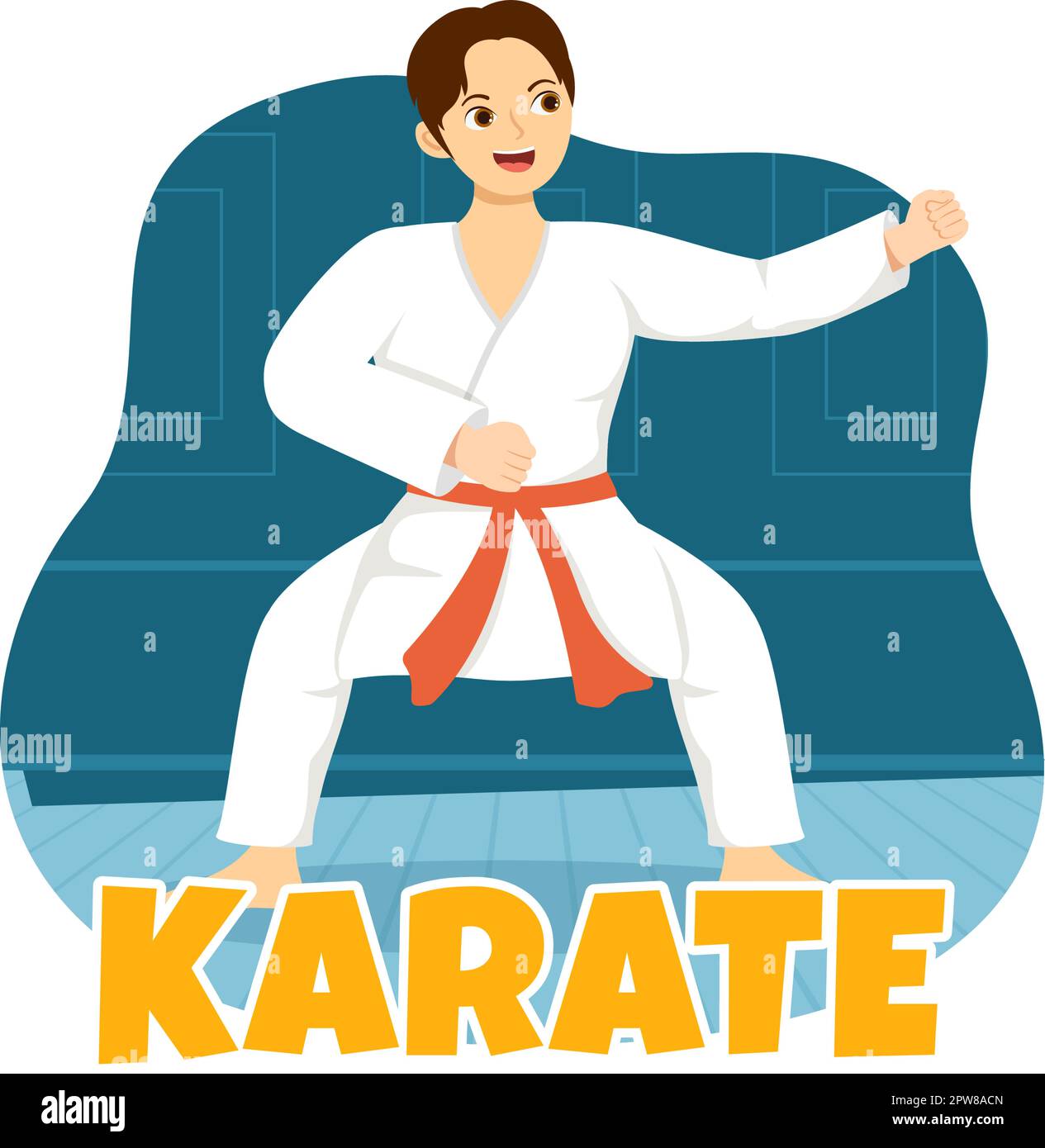 People Doing Some Basic Karate Martial Arts Moves, Fighting Pose and Wearing Kimono in Cartoon Hand Drawn for Landing Page Templates Illustration Stock Vector