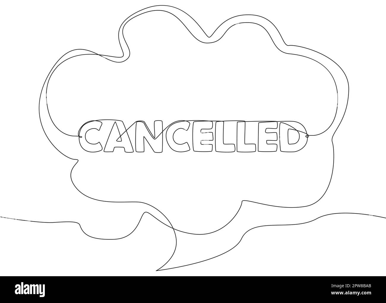 One continuous line of speech bubble with Cancelled text Stock Vector