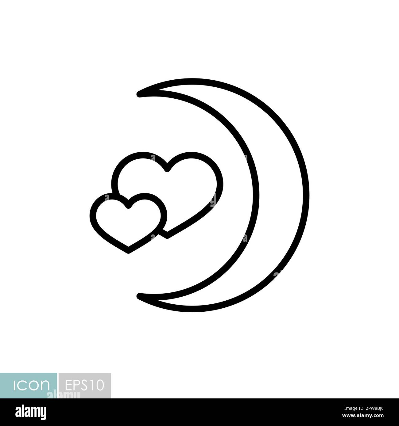 Crescent moon with heart shaped stars vector icon Stock Vector Image