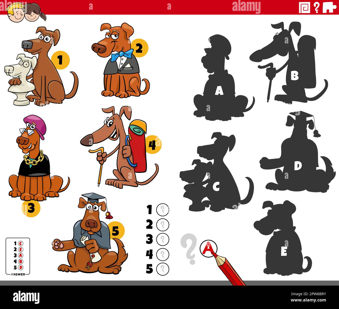 shadows game with cartoon dogs animal characters Stock Vector Image ...