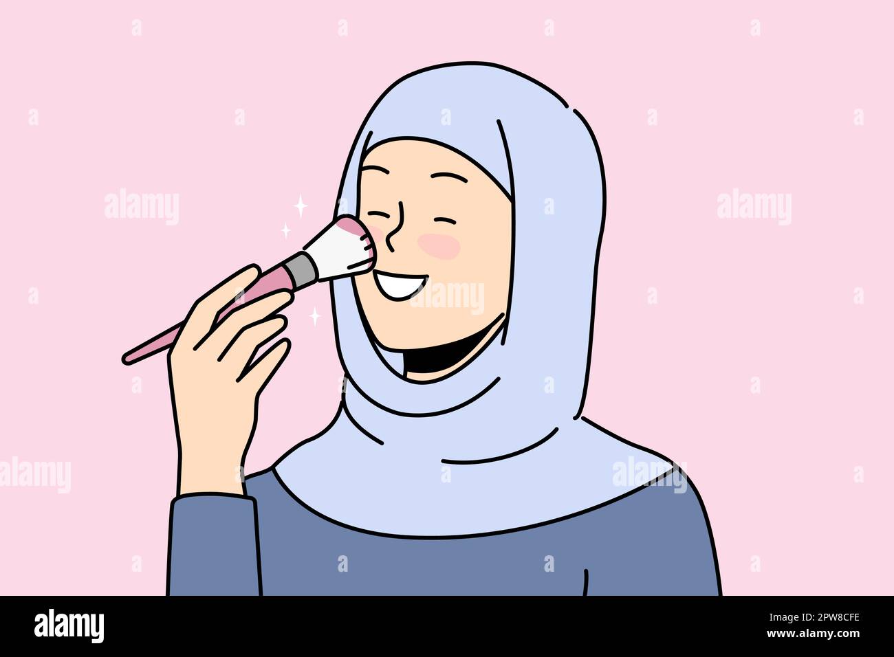 Pretty woman wear hijab, hero, smile, anime version