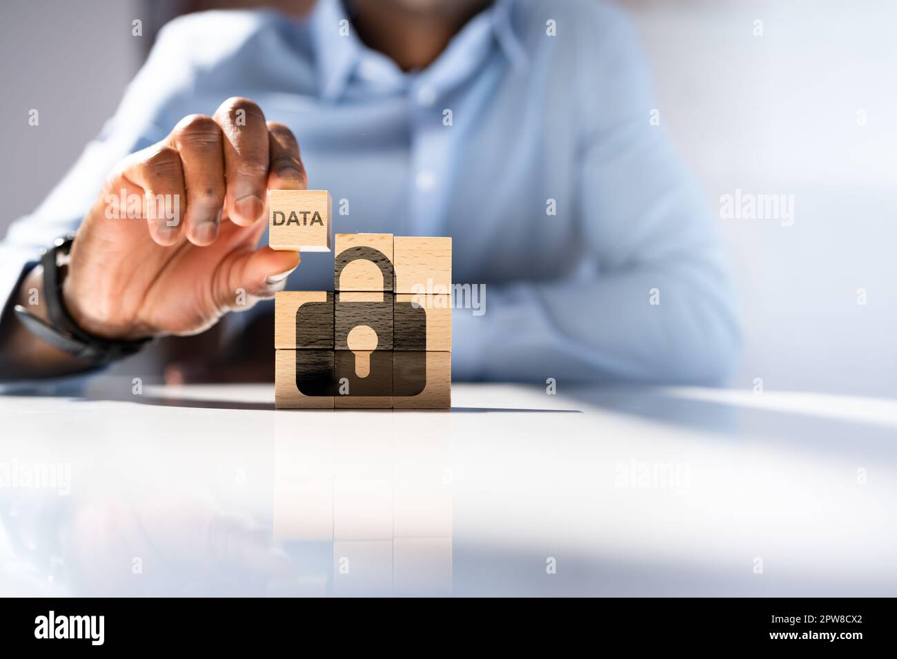 Person Holding Data Block New Lock Icon Stock Photo