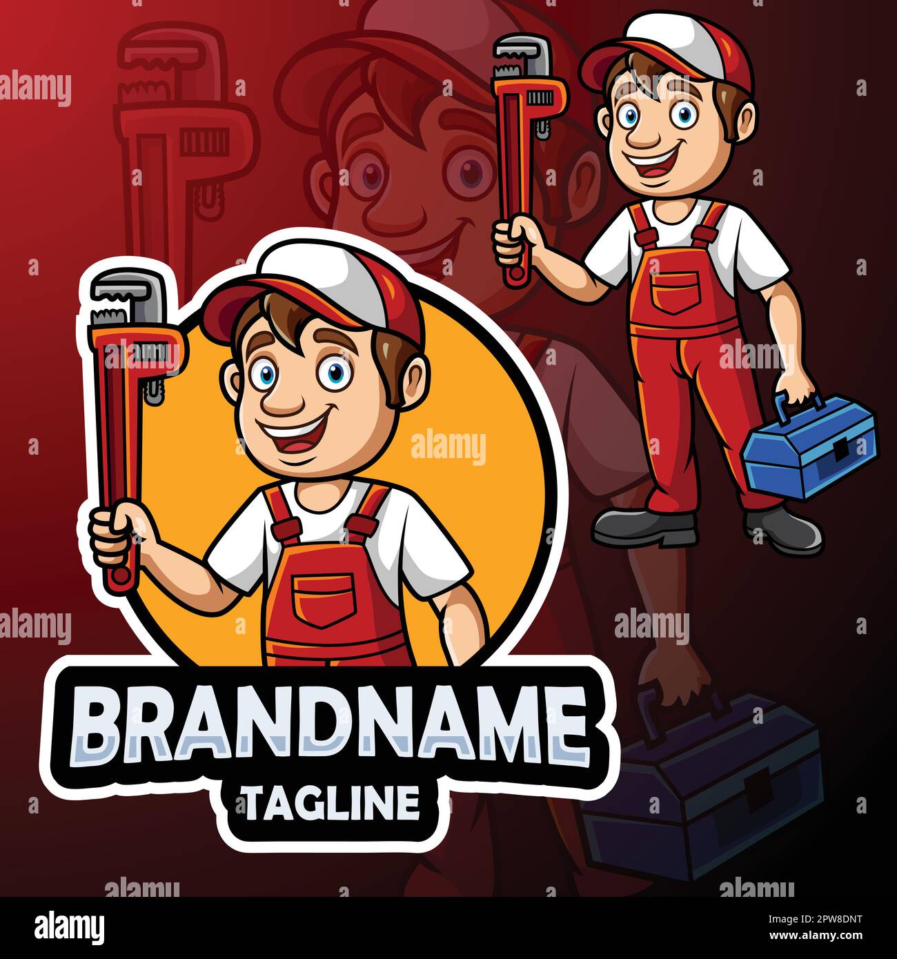 Cartoon Plumber Mascot Design With Big Wrench Stock Vector Image Art 
