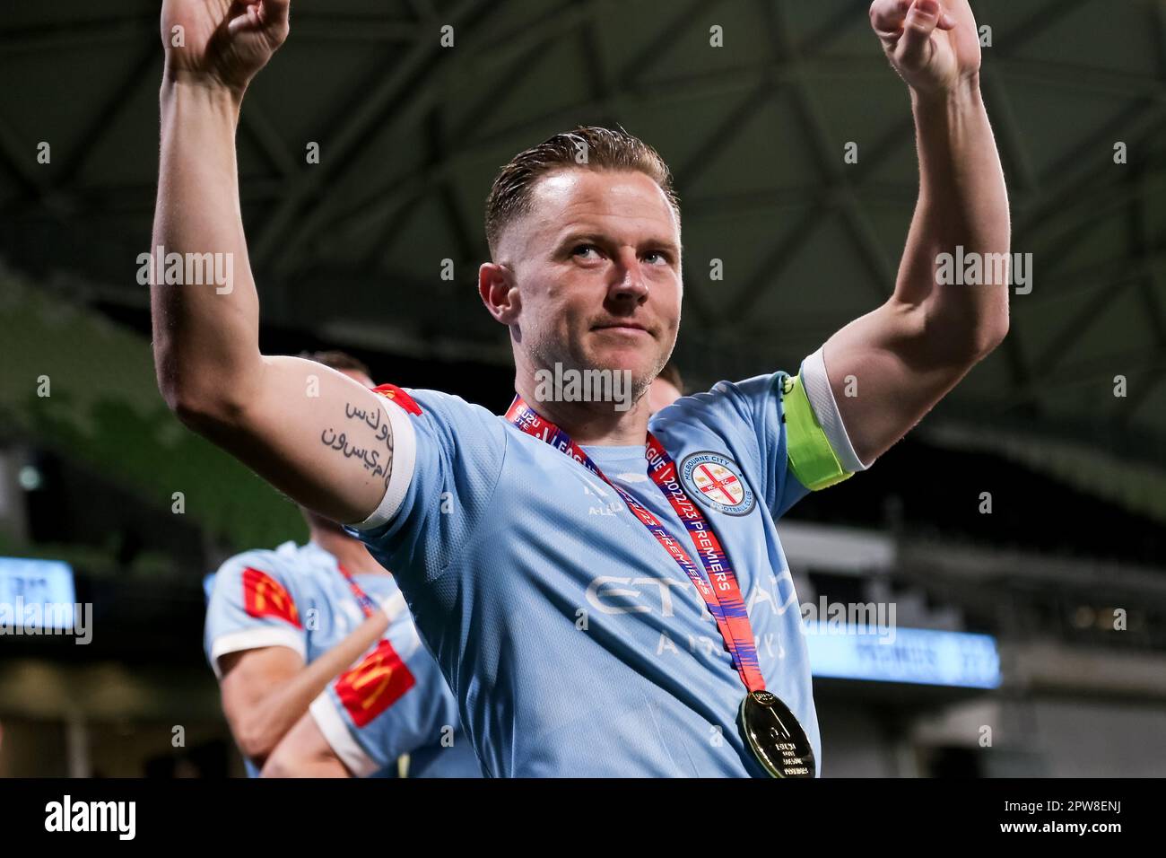 Melbourne, Australia, 28 April, 2023. Scott Jamieson of Melbourne City FC during the A-League Men's football match between Melbourne City and Western Sydney Wanderers at AAMI Park on April 28, 2023 in Melbourne, Australia. Credit: Dave Hewison/Alamy Live News Stock Photo