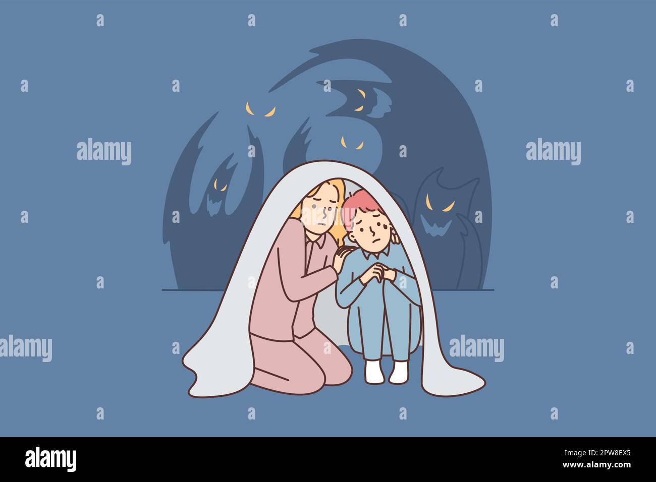 Brother sister watching scary movie Stock Vector Images - Alamy