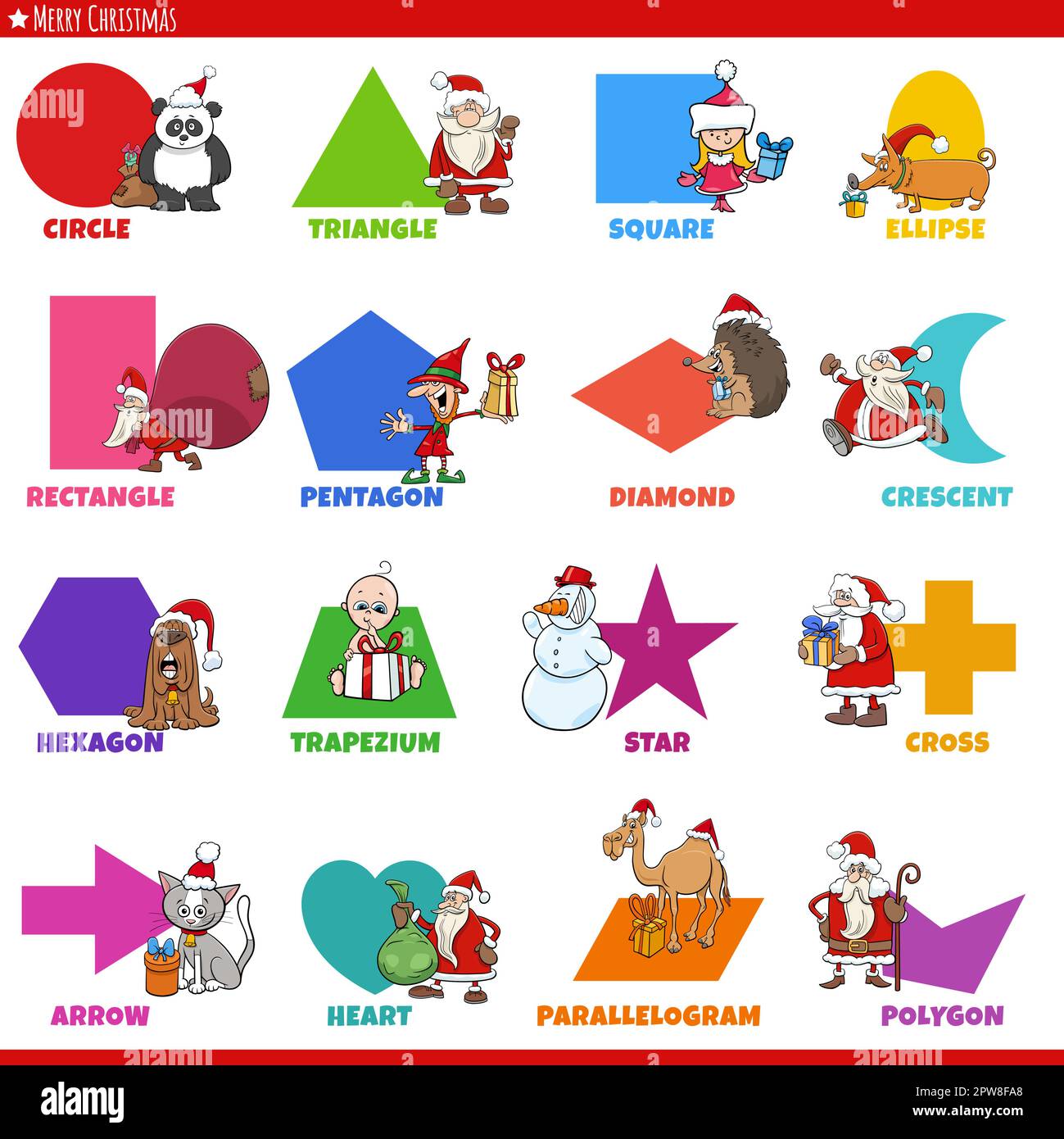 basic geometric shapes with cartoon Christmas characters set Stock Vector