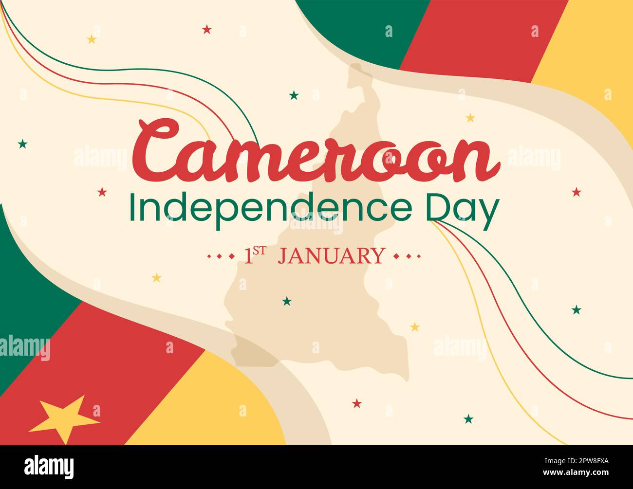 Happy Cameroon Independence Day on January 1st with Cameroonian Flag