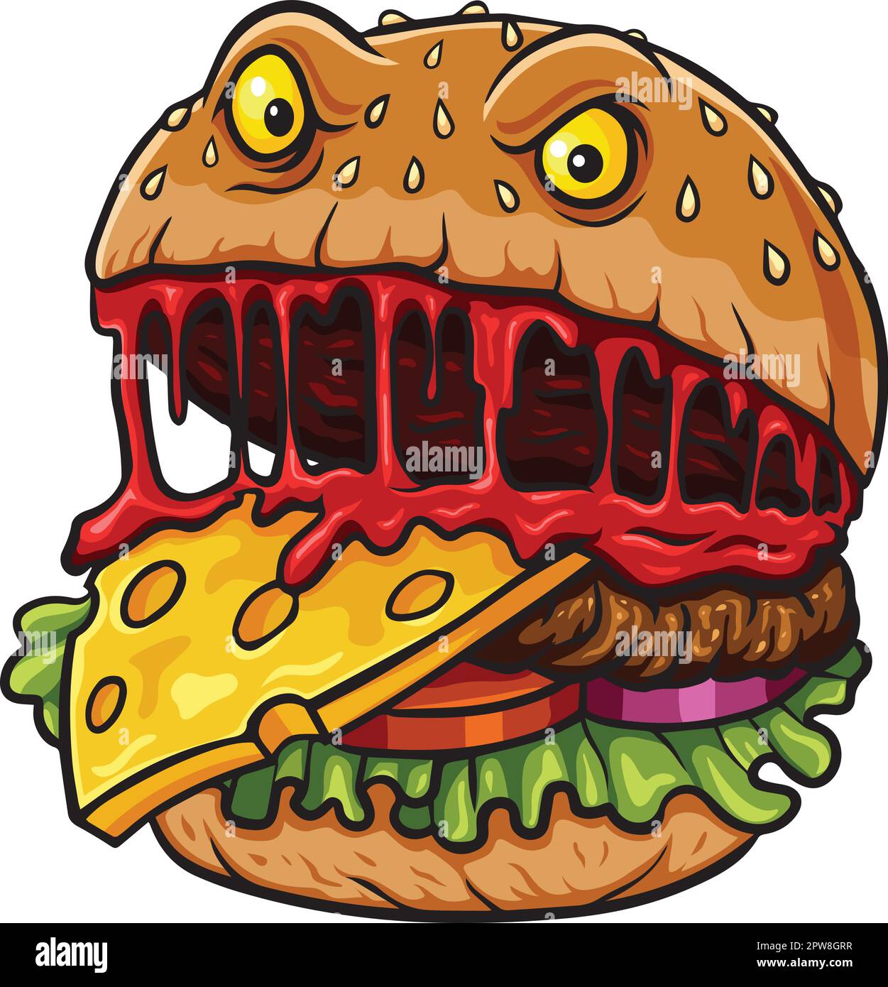 Monster burger cartoon mascot character Stock Vector