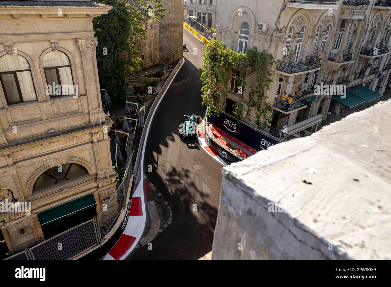 Baku, Azerbaijan, April 28, Lance Stroll, from Canada competes for Aston Martin F1. Qualifying, round 4 of the 2023 Formula 1 championship. Credit: Michael Potts/Alamy Live News Stock Photo