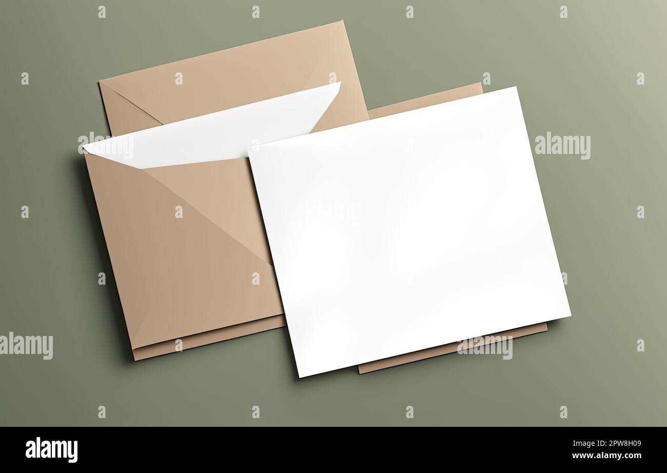 Envelope mockup template, Blank white card with kraft brown paper