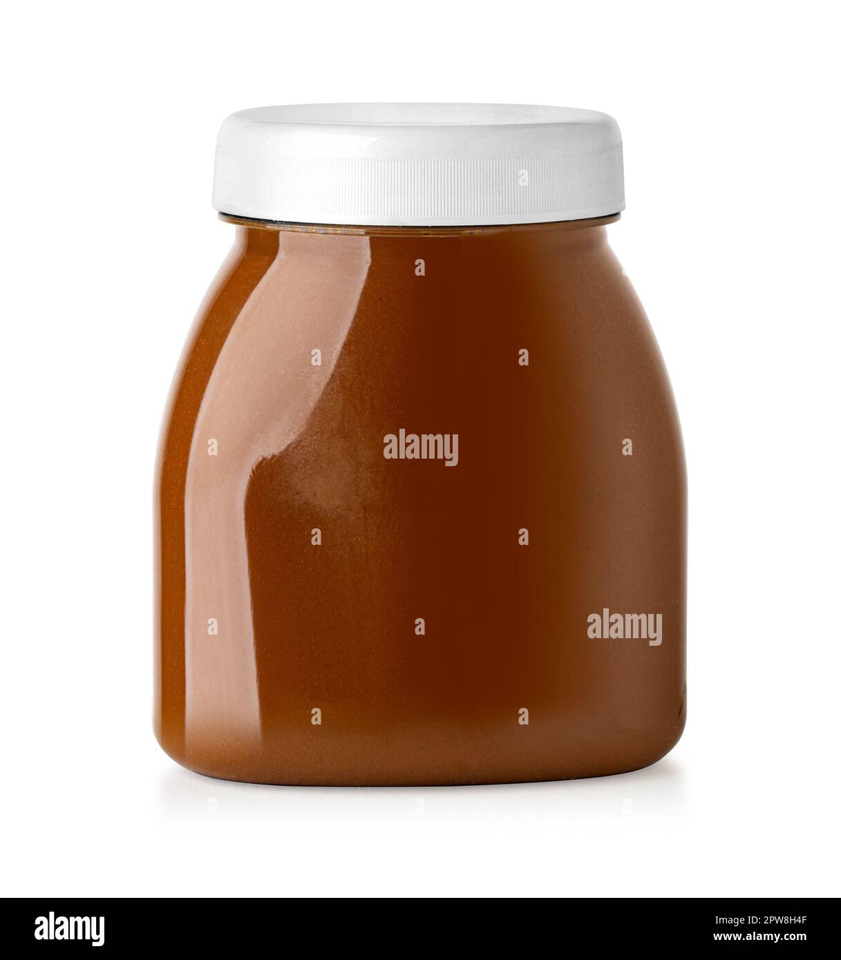 Hazelnut spread chocolate jar on white background with clipping path Stock Photo