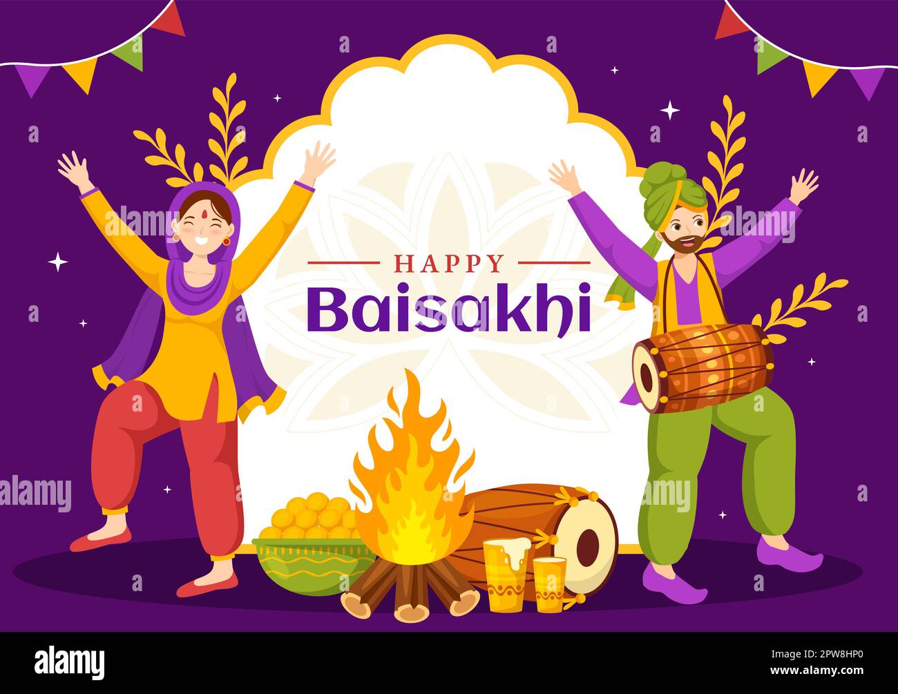 Happy Baisakhi Illustration with Vaisakhi Punjabi Spring Harvest