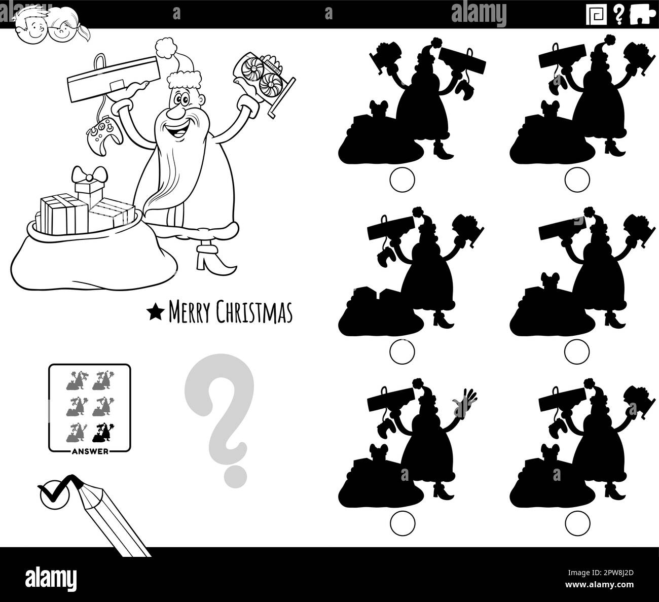educational shadows game with Santa Claus coloring page Stock Vector ...