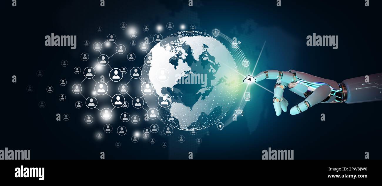 Robot Hand leading global network connection and data exchange with ...